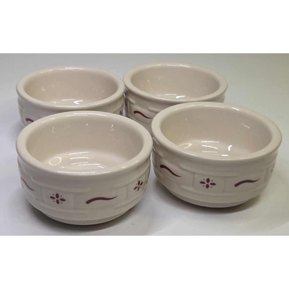 Set Of 4 Woven Traditions Red by Longaberger Custard Dip Bowls Fruit Dessert - Picture 7 of 10